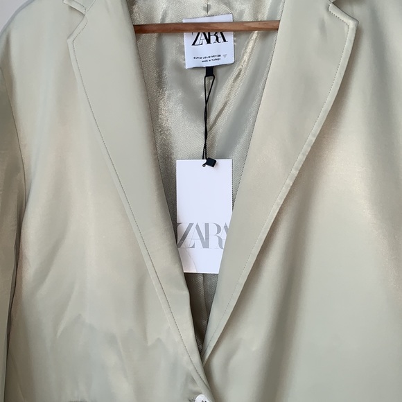 NWT Zara SATIN EFFECT BLAZER SEA GREEN M - Picture 12 of 15